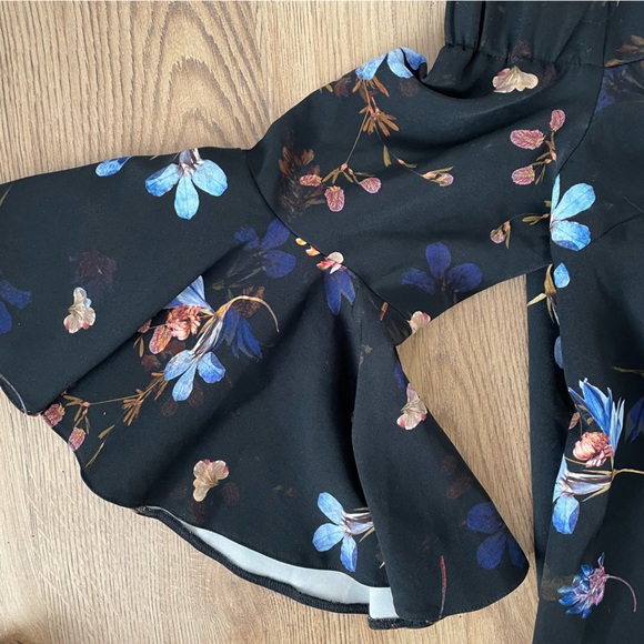 Topshop Maternity Ella Bardot Blouse Top Size 16 Black Multi Flared Off Shoulder - Picture 5 of 9